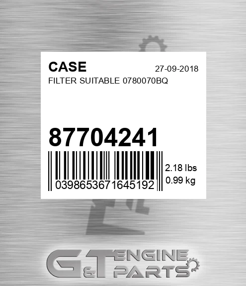 87704241 CASE Filter Suitable 0780070bq
