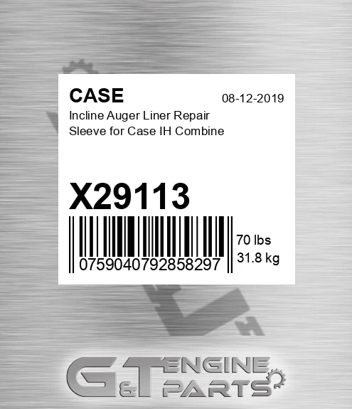 X29113 Incline Auger Liner Repair Sleeve For Ih Combine