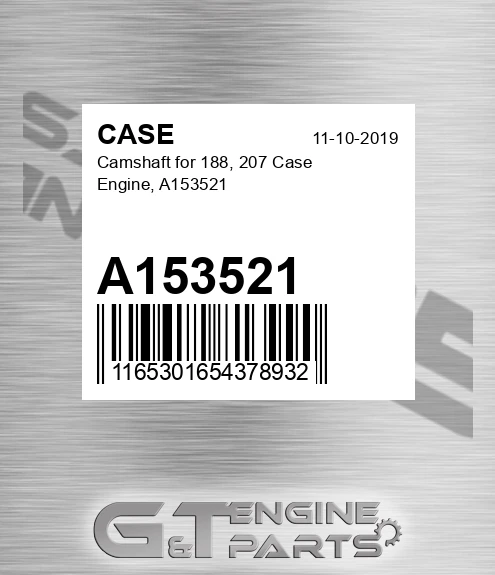 A153521 CASE Camshaft For 188, 207 Case Engine,