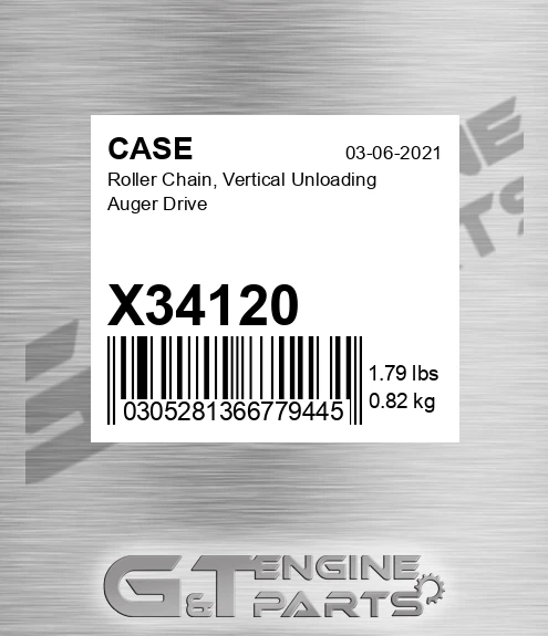 X34120 CASE Roller Chain, Vertical Unloading Auger Drive
