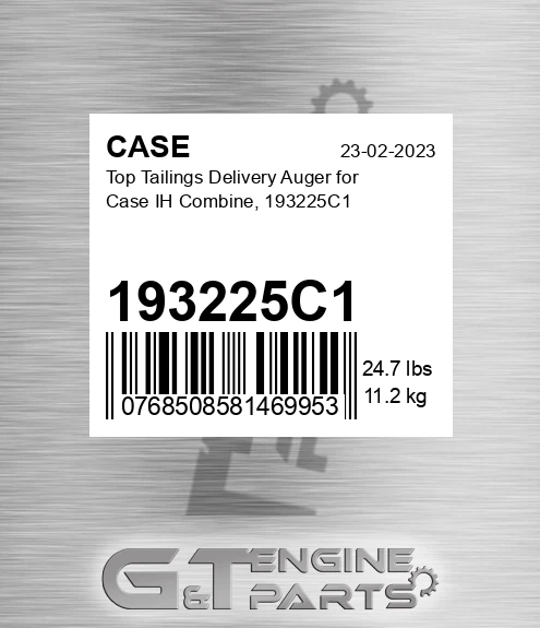 193225C1 CASE Top Tailings Delivery Auger For Case Ih Combine,