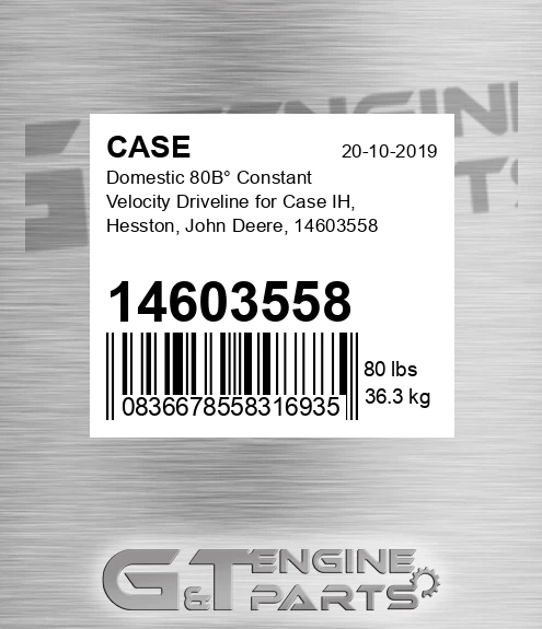 14603558 CASE Domestic 80в° Constant Velocity Driveline For Case Ih, Hesston, John Deere,