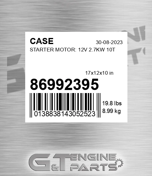 86992395 CASE Starter Motor: 12v 2.7kw 10t