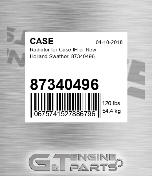 87340496 Radiator For Ih Or New Holland Swather,