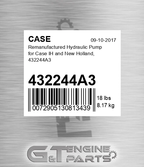 432244A3 CASE Remanufactured Hydraulic Pump For Case Ih And New Holland,