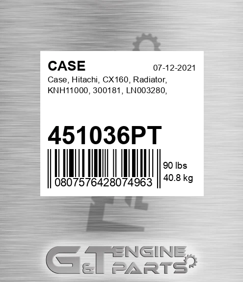 451036PT CASE Case, Hitachi, Cx160, Radiator, Knh11000, 300181, Ln003280,