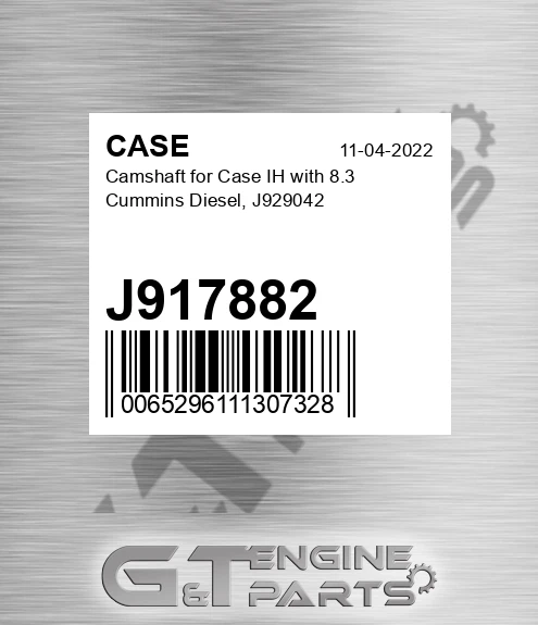 J917882 Camshaft For Ih With 8.3 Cummins Diesel, J929042