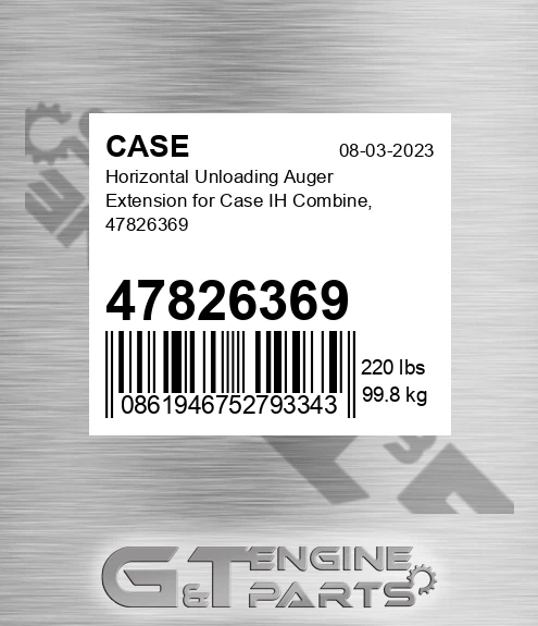 47826369 Horizontal Unloading Auger Extension For Ih Combine,