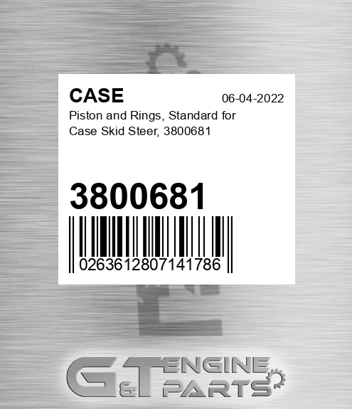 3800681 CASE Piston And Rings, Standard For Case Skid Steer,