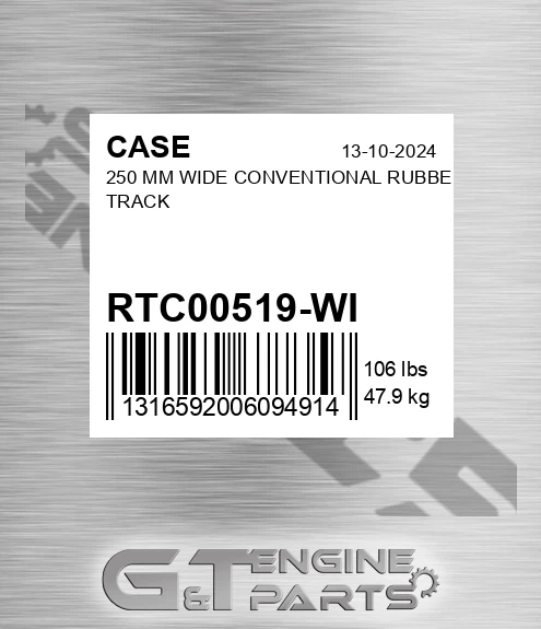RTC00519-WI 250 Mm Wide Conventional Rubber Track
