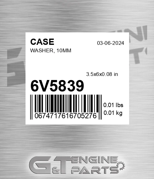6V5839 Washer, 10mm