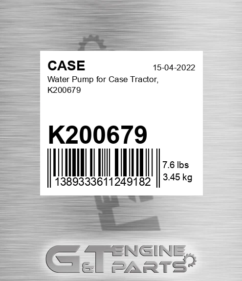 K200679 CASE Water Pump For Case Tractor,