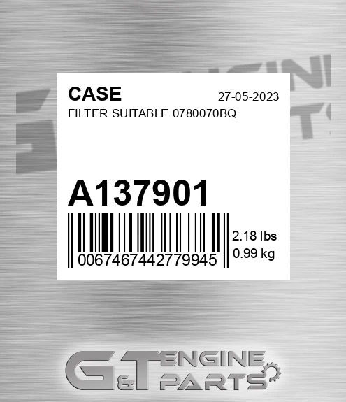 A137901 Filter Suitable 0780070bq