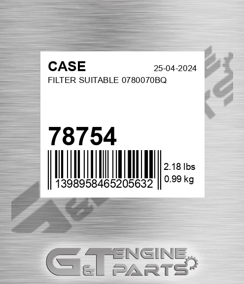 78754 CASE Filter Suitable 0780070bq
