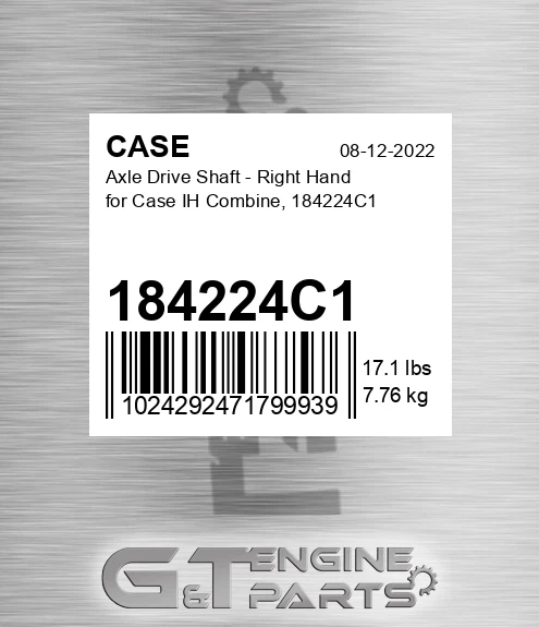 184224C1 CASE Axle Drive Shaft - Right Hand For Case Ih Combine,