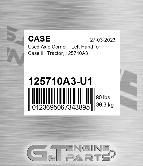 125710A3-U1 Used Axle Corner - Left Hand For Ih Tractor, 125710a3