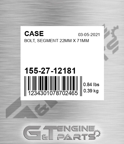 155-27-12181 CASE Bolt, Segment 22mm X 71mm