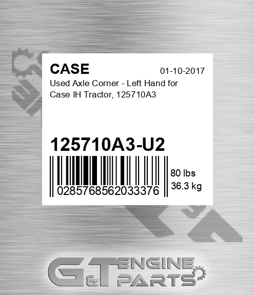 125710A3-U2 Used Axle Corner - Left Hand For Ih Tractor, 125710a3