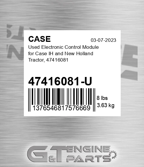 47416081-U CASE Used Electronic Control Module For Case Ih And New Holland Tractor, 47416081