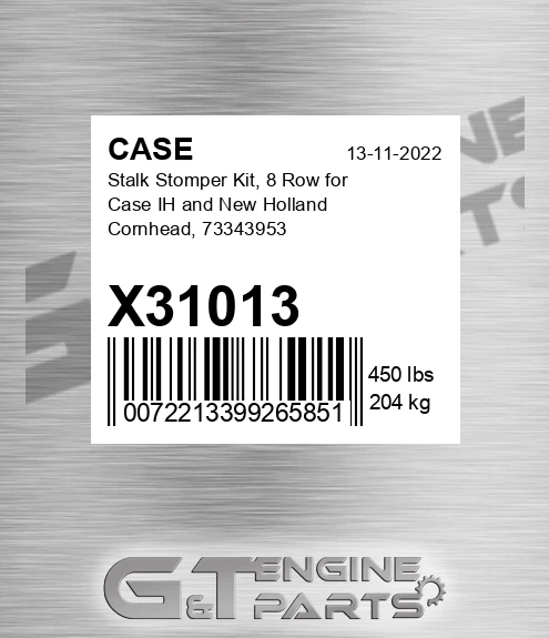 X31013 CASE Stalk Stomper Kit, 8 Row For Case Ih And New Holland Cornhead, 73343953