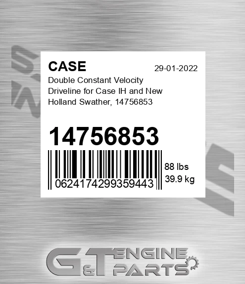 14756853 CASE Double Constant Velocity Driveline For Case Ih And New Holland Swather,