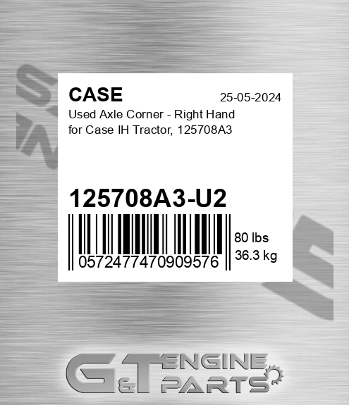 125708A3-U2 Used Axle Corner - Right Hand For Ih Tractor, 125708a3 for CASE