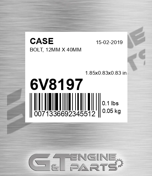 6V8197 Bolt, 12mm X 40mm