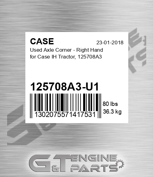 125708A3-U1 Used Axle Corner - Right Hand For Ih Tractor, 125708a3 for CASE
