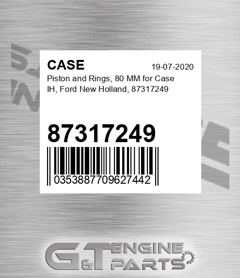 87317249 Piston And Rings, 80 Mm For Ih, Ford New Holland,