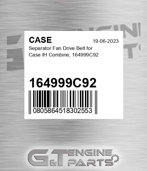 164999C92 Separator Fan Drive Belt For Ih Combine,