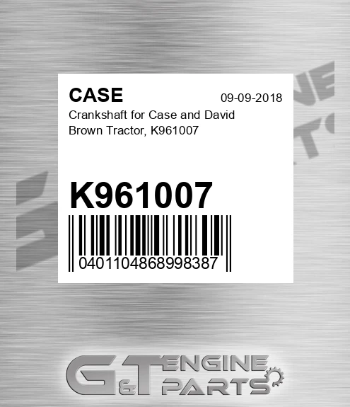 K961007 CASE Crankshaft For Case And David Brown Tractor,