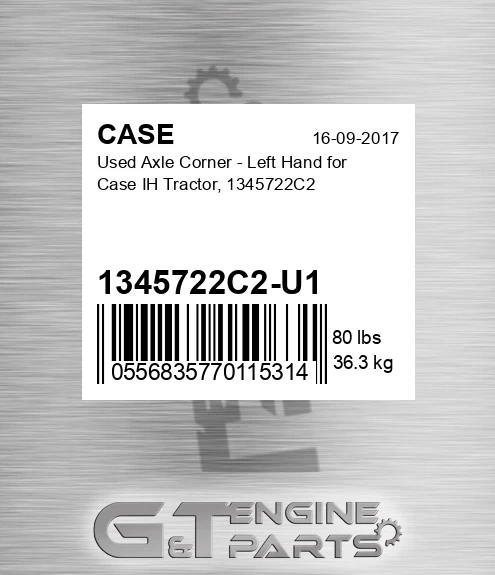 1345722C2-U1 Used Axle Corner - Left Hand For Ih Tractor, 1345722c2 for CASE