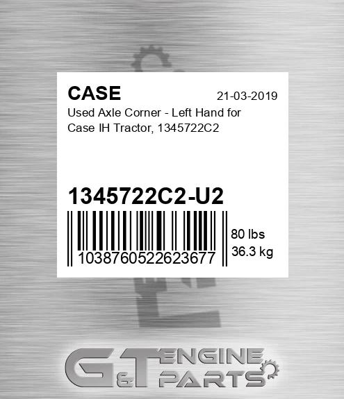 1345722C2-U2 Used Axle Corner - Left Hand For Ih Tractor, 1345722c2 for CASE