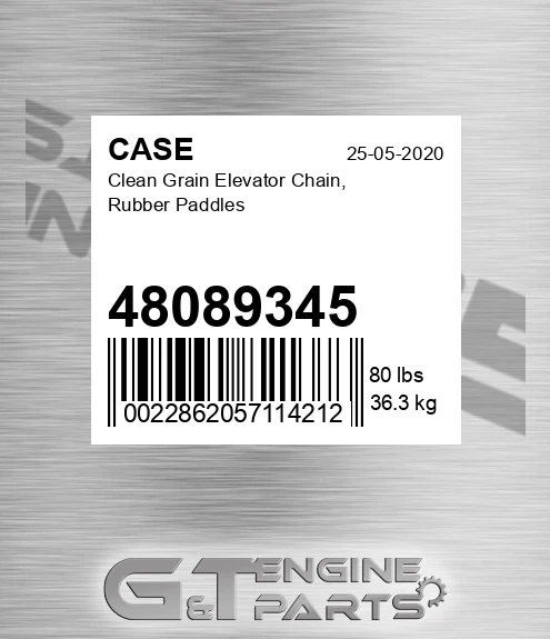 48089345 Clean Grain Elevator Chain, Rubber Paddles