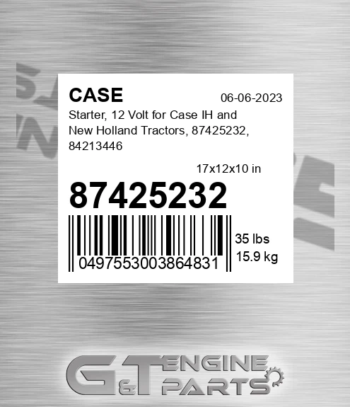 87425232 Starter, 12 Volt For Ih And New Holland Tractors, , 84213446