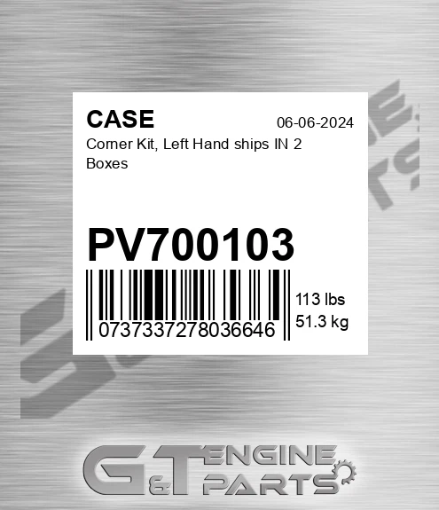 PV700103 Corner Kit, Left Hand Ships In 2 Boxes