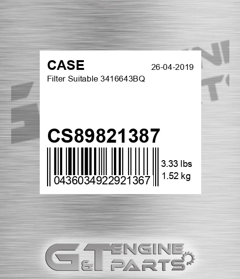 CS89821387 Filter Suitable 3416643bq