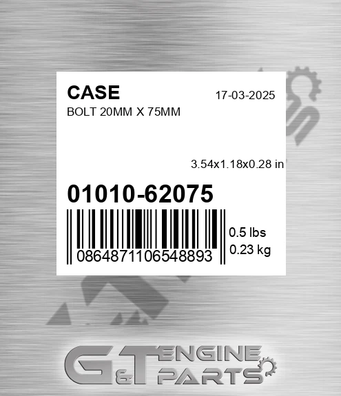 01010-62075 CASE Bolt 20mm X 75mm