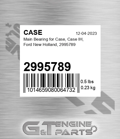 2995789 Main Bearing For , Ih, Ford New Holland,