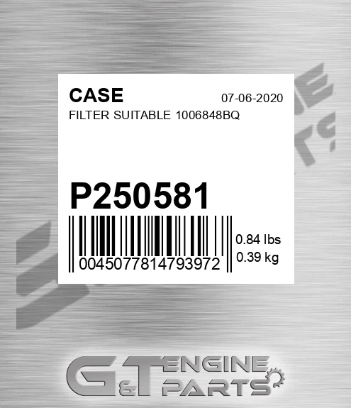 P250581 Filter Suitable 1006848bq