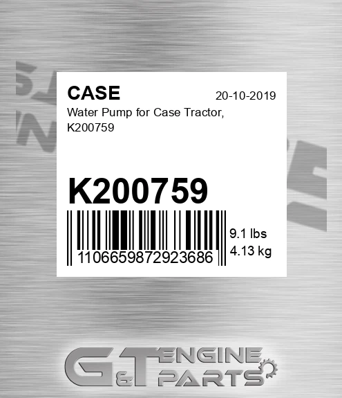 K200759 CASE Water Pump For Case Tractor,
