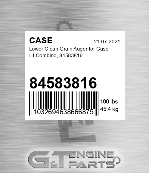 84583816 Lower Clean Grain Auger For Ih Combine,