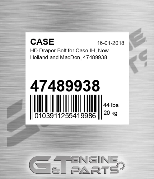 47489938 CASE Hd Draper Belt For Case Ih, New Holland And Macdon,