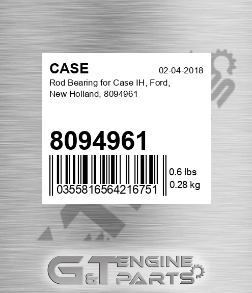 8094961 CASE Rod Bearing For Case Ih, Ford, New Holland,