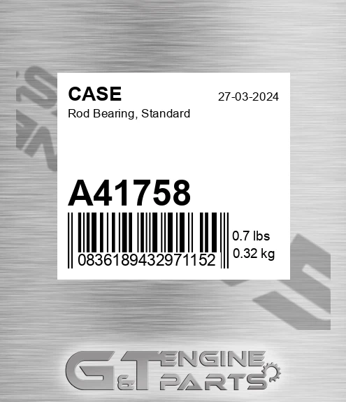 A41758 CASE Rod Bearing, Standard