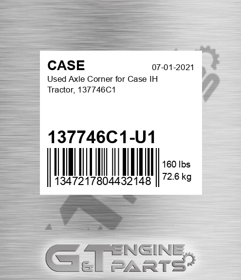 137746C1-U1 Used Axle Corner For Ih Tractor, 137746c1