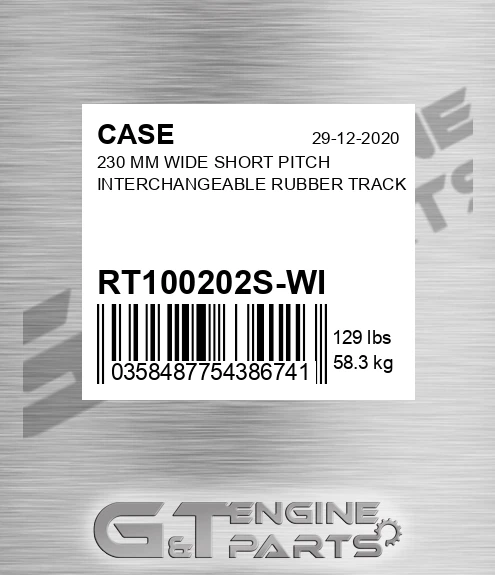 RT100202S-WI CASE 230 Mm Wide Short Pitch Interchangeable Rubber Track