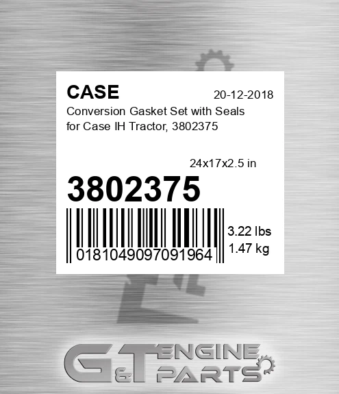 3802375 CASE Conversion Gasket Set With Seals For Case Ih Tractor,