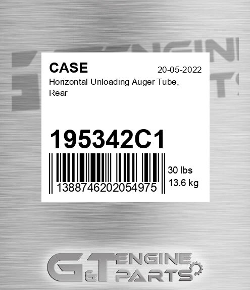 195342C1 CASE Horizontal Unloading Auger Tube, Rear
