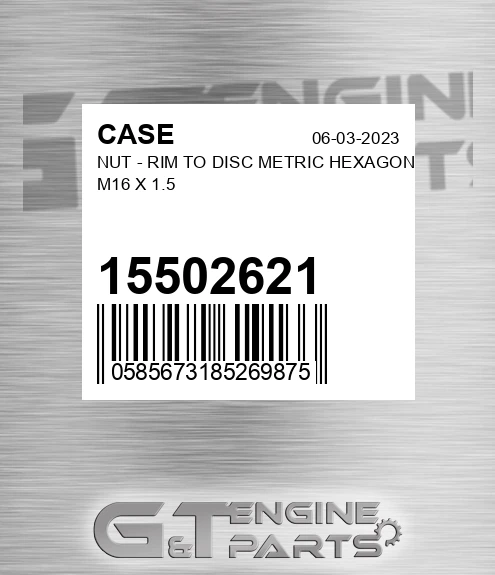 15502621 CASE Nut - Rim To Disc Metric Hexagon M16 X 1.5